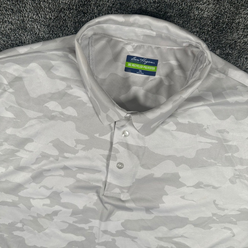 Ben Hogan Polo Shirt Mens 2XL Performance Grey Camo Short Sleeve Golf Top